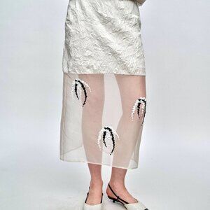 White maxi skirt sheer sequins Prada Miu Miu